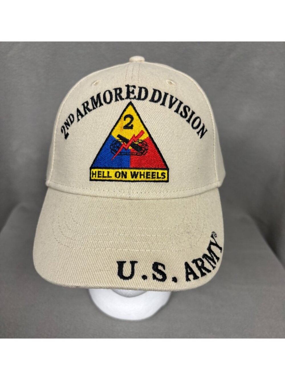 2nd Armored Division Spearhead U.S. Army Beige Adjustable Cotton Cap OS NWT's.